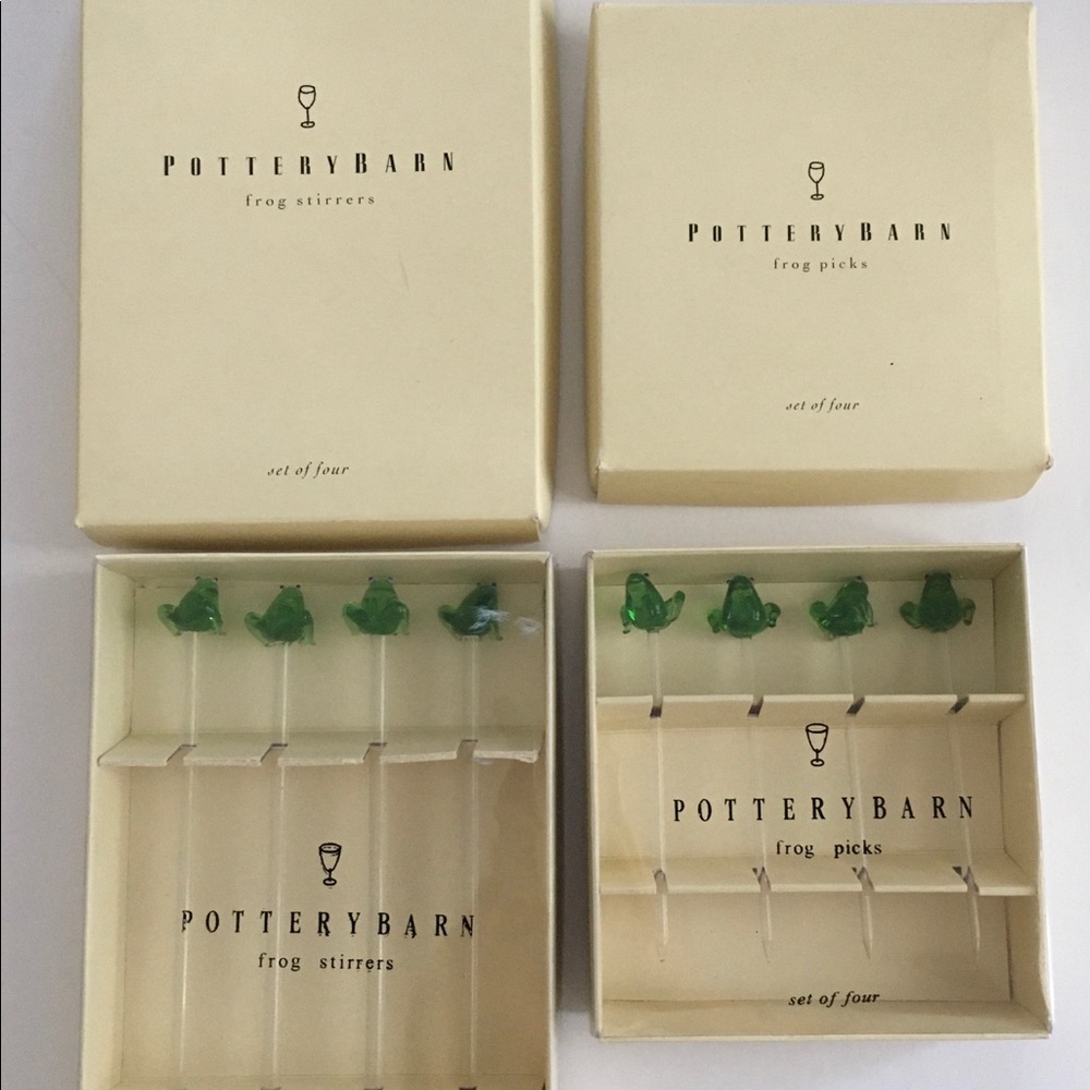 Pottery Barn Frog Picks and Stirrers in Boxes